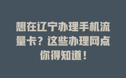 想在辽宁办理手机流量卡？这些办理网点你得知道！