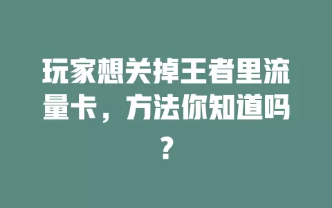 玩家想关掉王者里流量卡，方法你知道吗？
