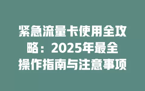 紧急流量卡使用全攻略：2025年最全操作指南与注意事项