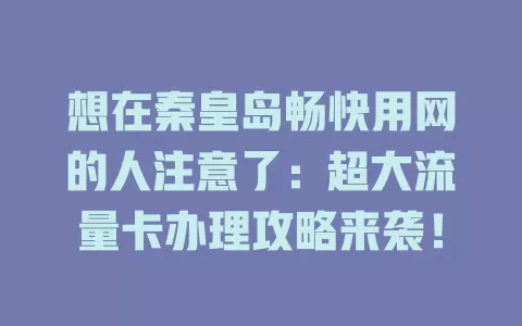 想在秦皇岛畅快用网的人注意了：超大流量卡办理攻略来袭！