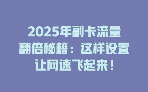 2025年副卡流量翻倍秘籍：这样设置让网速飞起来！