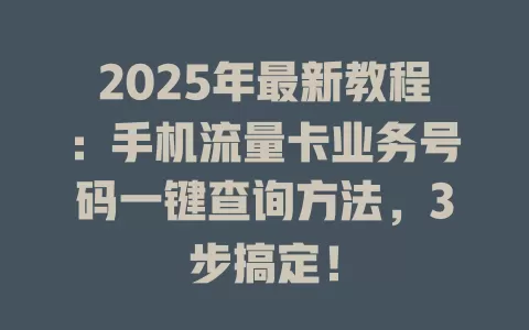 2025年最新教程：手机流量卡业务号码一键查询方法，3步搞定！