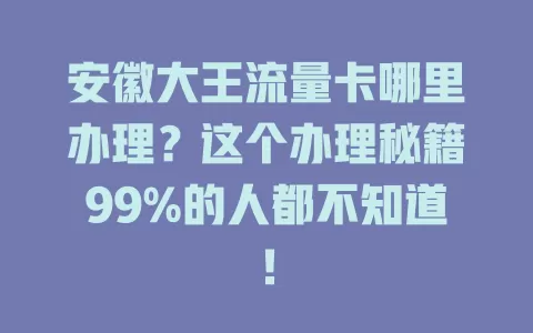 安徽大王流量卡哪里办理？这个办理秘籍99%的人都不知道！