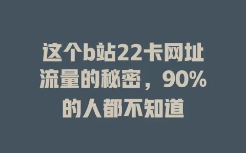 这个b站22卡网址流量的秘密，90%的人都不知道