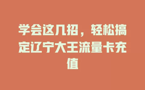 学会这几招，轻松搞定辽宁大王流量卡充值