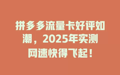 拼多多流量卡好评如潮，2025年实测网速快得飞起！