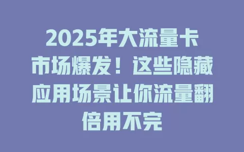 2025年大流量卡市场爆发！这些隐藏应用场景让你流量翻倍用不完