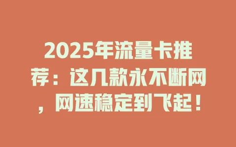 2025年流量卡推荐：这几款永不断网，网速稳定到飞起！