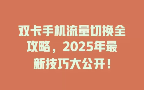 双卡手机流量切换全攻略，2025年最新技巧大公开！
