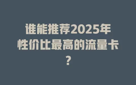 谁能推荐2025年性价比最高的流量卡？