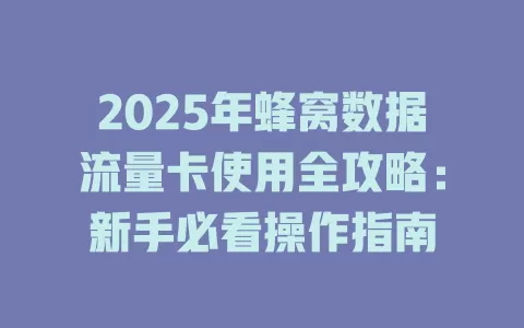2025年蜂窝数据流量卡使用全攻略：新手必看操作指南