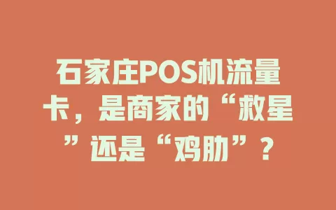 石家庄POS机流量卡，是商家的“救星”还是“鸡肋”？
