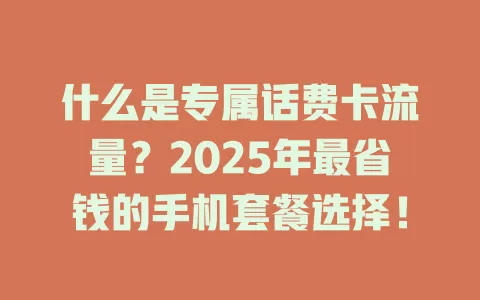 什么是专属话费卡流量？2025年最省钱的手机套餐选择！