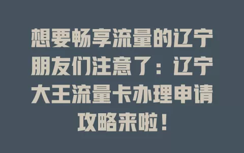 想要畅享流量的辽宁朋友们注意了：辽宁大王流量卡办理申请攻略来啦！