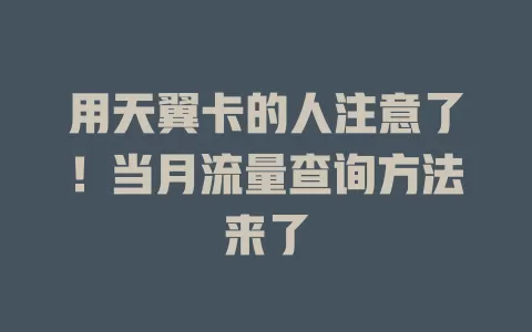 用天翼卡的人注意了!当月流量查询方法来了