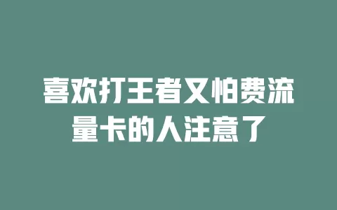 喜欢打王者又怕费流量卡的人注意了