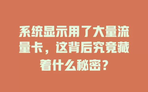 系统显示用了大量流量卡，这背后究竟藏着什么秘密？