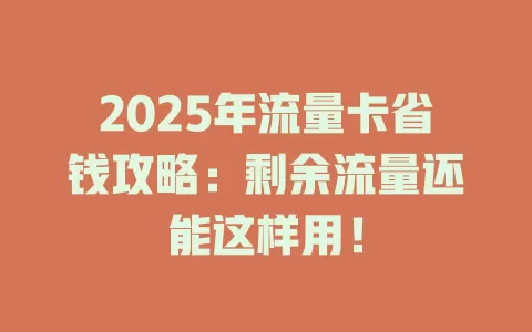 2025年流量卡省钱攻略:剩余流量还能这样用!