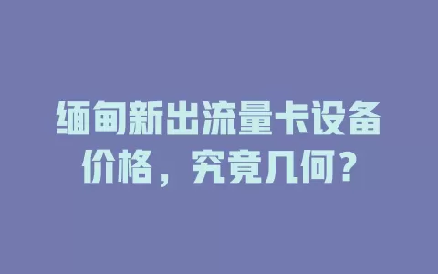 缅甸新出流量卡设备价格，究竟几何？