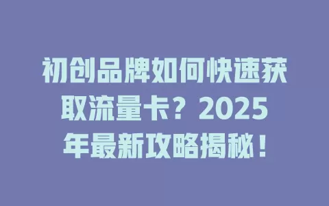 初创品牌如何快速获取流量卡？2025年最新攻略揭秘！