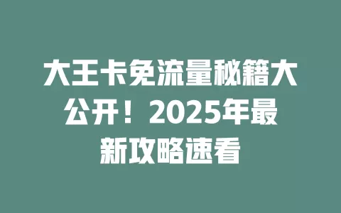 大王卡免流量秘籍大公开！2025年最新攻略速看