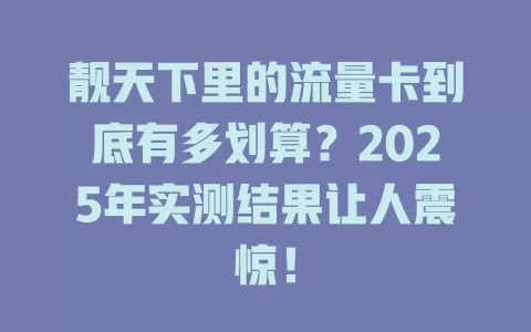 靓天下里的流量卡到底有多划算？2025年实测结果让人震惊！