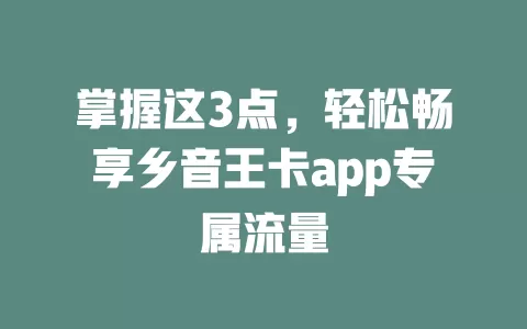 掌握这3点，轻松畅享乡音王卡app专属流量