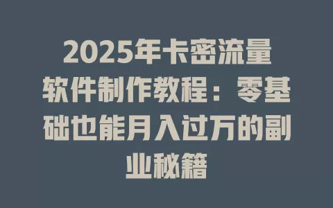 2025年卡密流量软件制作教程：零基础也能月入过万的副业秘籍