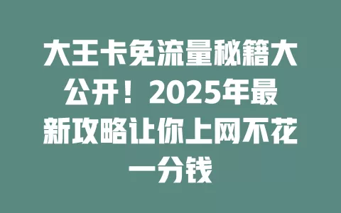 大王卡免流量秘籍大公开！2025年最新攻略让你上网不花一分钱