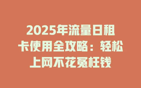 2025年流量日租卡使用全攻略：轻松上网不花冤枉钱