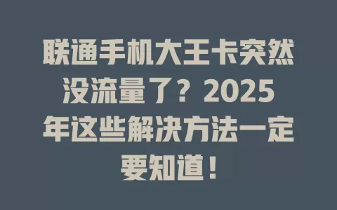 联通手机大王卡突然没流量了？2025年这些解决方法一定要知道！