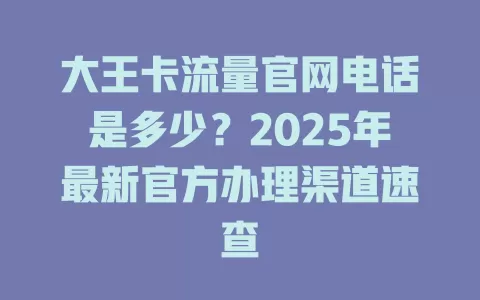 大王卡流量官网电话是多少？2025年最新官方办理渠道速查