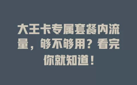 大王卡专属套餐内流量，够不够用？看完你就知道！