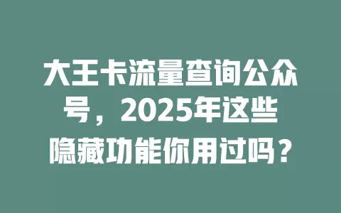 大王卡流量查询公众号，2025年这些隐藏功能你用过吗？