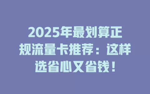 2025年最划算正规流量卡推荐：这样选省心又省钱！
