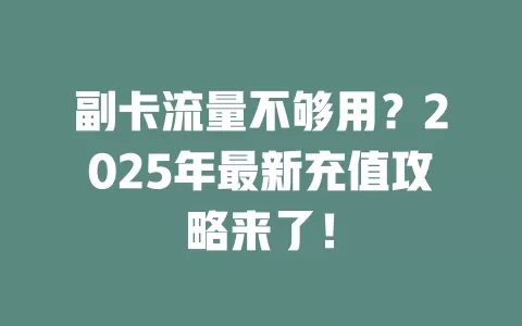 副卡流量不够用？2025年最新充值攻略来了！