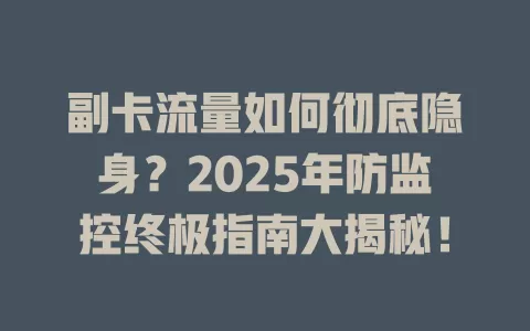 副卡流量如何彻底隐身？2025年防监控终极指南大揭秘！