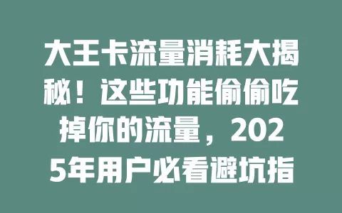 大王卡流量消耗大揭秘！这些功能偷偷吃掉你的流量，2025年用户必看避坑指南