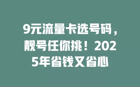 9元流量卡选号码，靓号任你挑！2025年省钱又省心