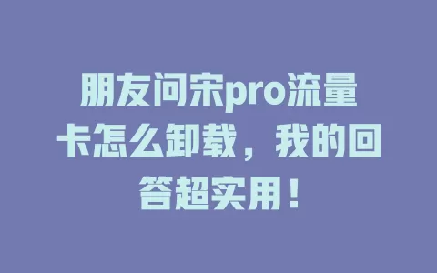 朋友问宋pro流量卡怎么卸载，我的回答超实用！