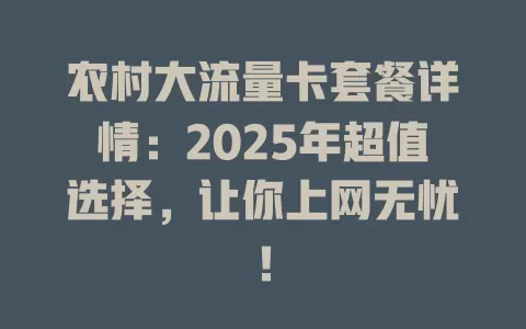 农村大流量卡套餐详情：2025年超值选择，让你上网无忧！