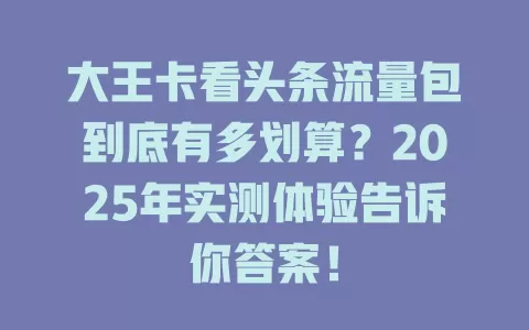大王卡看头条流量包到底有多划算？2025年实测体验告诉你答案！