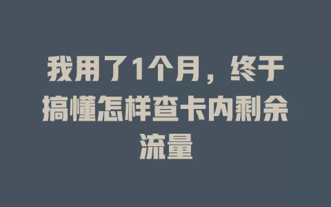 我用了1个月，终于搞懂怎样查卡内剩余流量