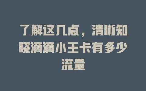 了解这几点，清晰知晓滴滴小王卡有多少流量