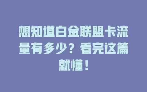 想知道白金联盟卡流量有多少？看完这篇就懂！
