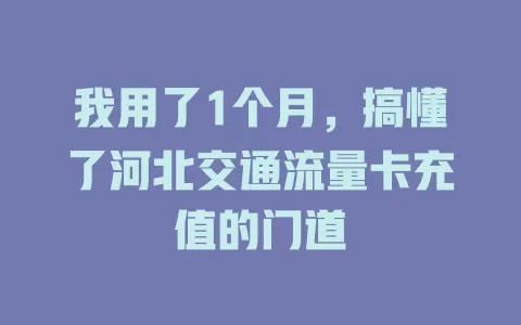 我用了1个月,搞懂了河北交通流量卡充值的门道