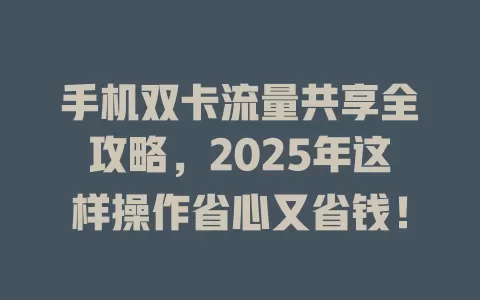 手机双卡流量共享全攻略，2025年这样操作省心又省钱！