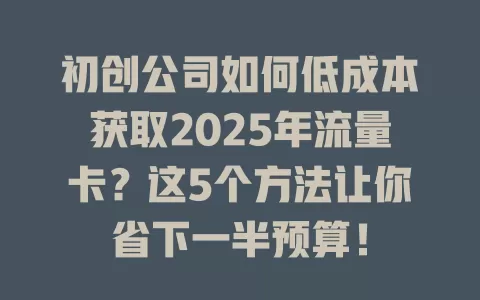 初创公司如何低成本获取2025年流量卡？这5个方法让你省下一半预算！