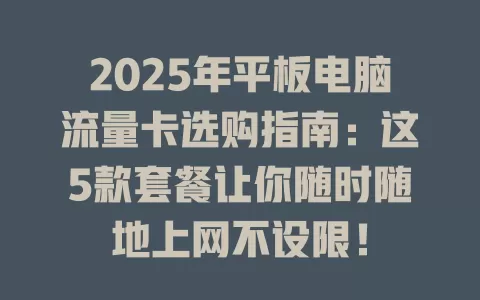 2025年平板电脑流量卡选购指南：这5款套餐让你随时随地上网不设限！