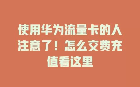 使用华为流量卡的人注意了！怎么交费充值看这里
